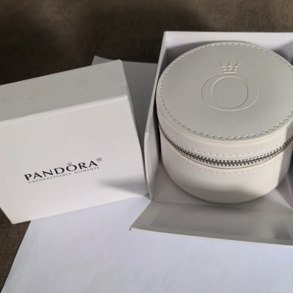 New Pandora White Round Jewelry Case +  Box,  Multi sections, Pouch, Travel